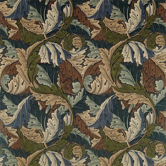 Morris & Co Acanthus Fabric in Slate Blue/Thyme For Sale