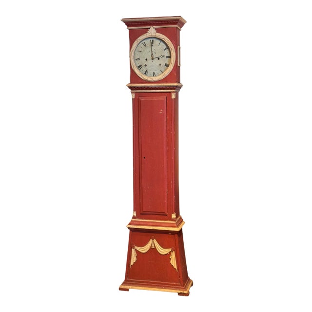 19th Century Swedish Tall Clock With Red Painted Case For Sale