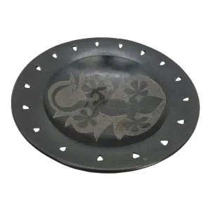 Oaxaca Mexico Barro Negro Bowl Black Etched Lizard Pattern