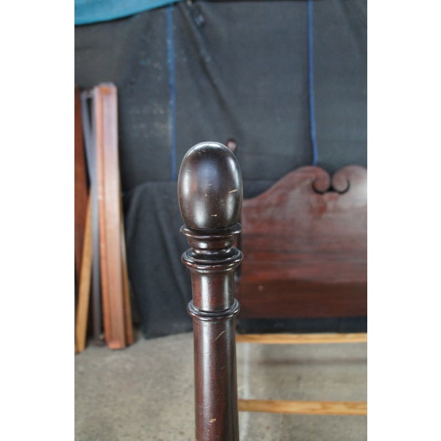 Antique Mahogany Sheraton Style Full Size 4 Post Open Pediment Bed For Sale - Image 10 of 12