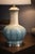 Sky Blue Late 20th Century Hand-Glazed Ceramic Table Lamp With Blue Reactive Glaze and Linen Drum Shade For Sale - Image 8 of 8