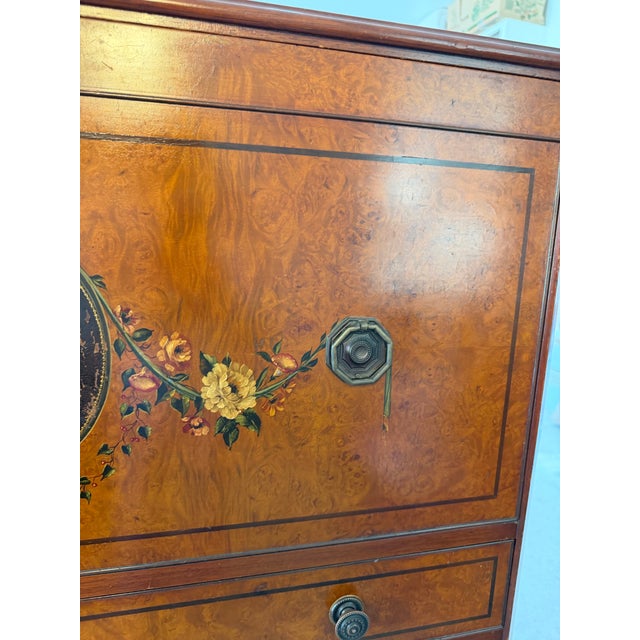 Brown 19th Century Hand-Painted Satin Wood Secretary Desk and Dresser For Sale - Image 8 of 12