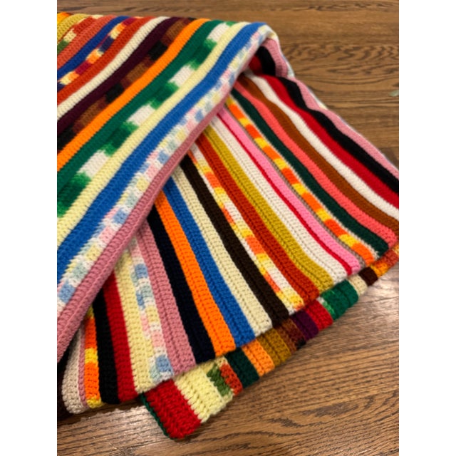 Vibrant and colorful retro hand crocheted large rainbow blanket / afghan. Need to add some playful color to your...