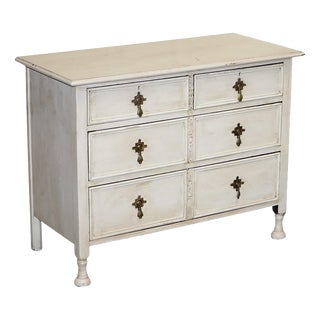 Victorian Hand-Painted Ivory Chest of Drawers with Brass Handles For Sale