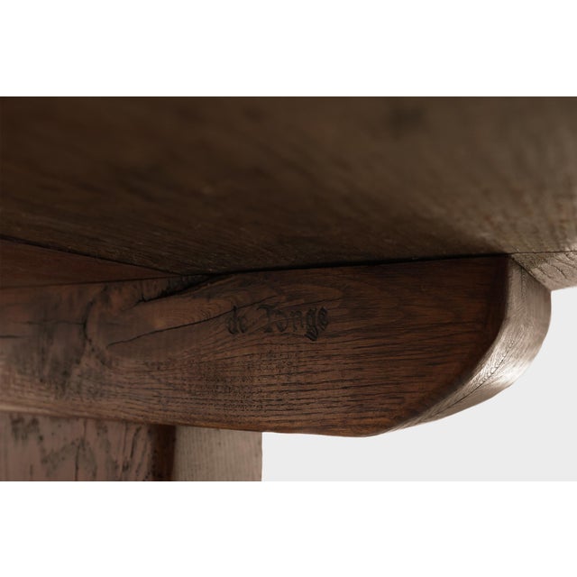 Vintage Oak Trestle Table with Pegged Stretcher, France, 1950s For Sale - Image 18 of 18
