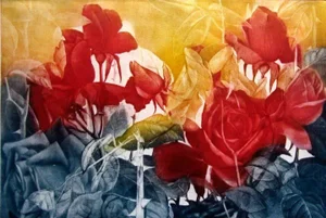 Gh Rothe "Burning Roses" Floral Hand Signed Limited Edition Mezzotint Etching Unframed, 1988