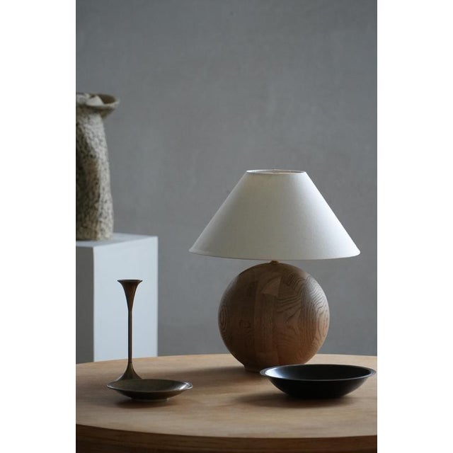 Danish Sculptural Round Oak Table Lamp by Kirk, 1980s For Sale - Image 13 of 18