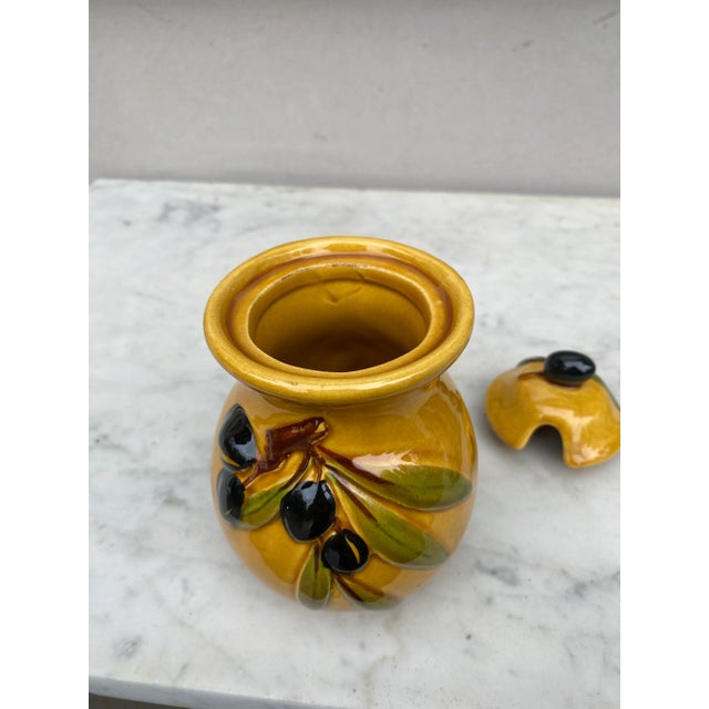 French Majolica Olives Canister Vallauris, Circa 1950 For Sale In Austin - Image 6 of 7