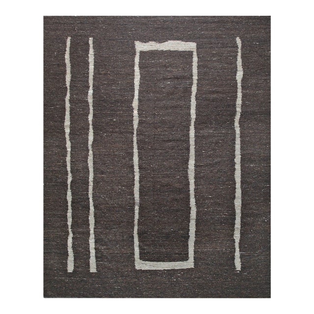4x6 Talia Delicate Brown Kilim Minimalist Geometric Flatweave Wool Carpet Rug For Sale