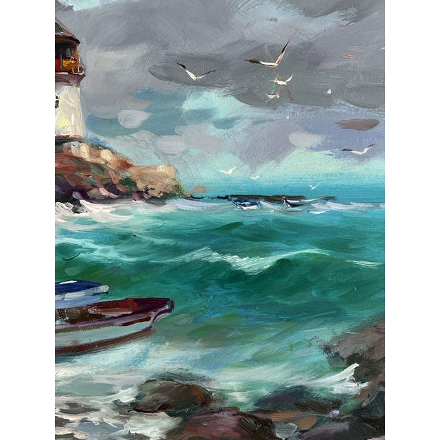 Oil Painting on the Lighthouse Shore Before the Storm Yuriy Suprunchuk For Sale - Image 9 of 11