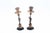 Silver Candlesticks with Deities and Plain Sconces with Octagonal Wooden Base, Set of 2 For Sale - Image 6 of 6