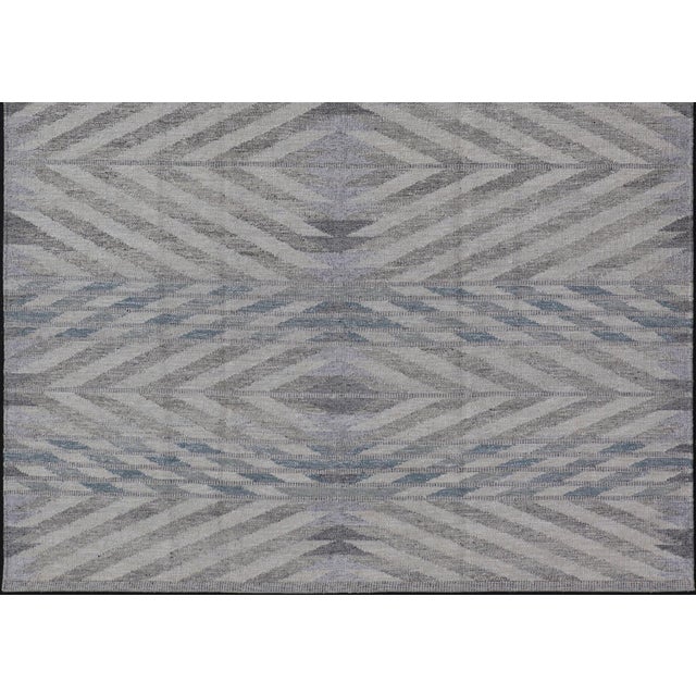 Gray Modern Scandinavian Flat-Weave Reversible Rug With Large Diamond Design 9'1 X 12'1 For Sale - Image 8 of 12