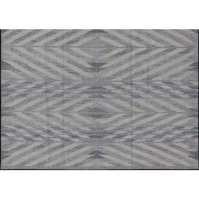 Gray Scandinavian Flat-Weave Light Grey and Blue Rug by Keivan Woven Arts, 9'1 X 12'1 For Sale - Image 8 of 12