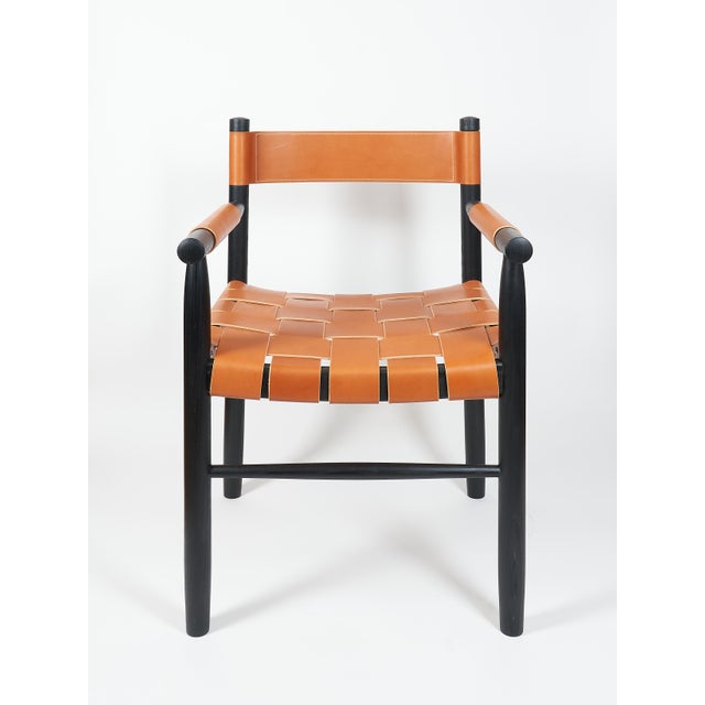 Mid-Century Modern Dining Room Chair in Ebonized Ash With the Woven Leather Seat and Backrest. Designed and Crafted by Val Khvan. For Sale - Image 3 of 10