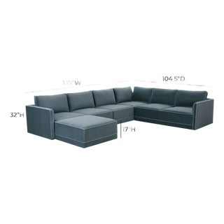 Willow Misty Blue with Pale Blue Piping Modular 7-Piece Performance Velvet Large Chaise Sectional For Sale