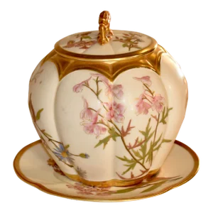 19th Century Royal Worcester Biscuit Box With Under Tray