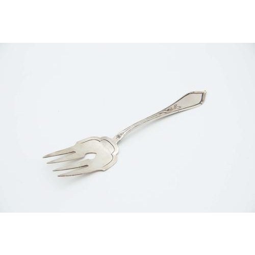 Silver Serving Fork with Four Tines and Crimped Reliefs For Sale - Image 5 of 5