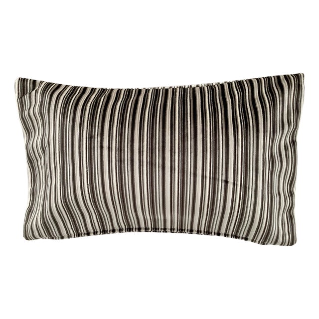 Grey Stripe Tones Velvet Lumbar Pillow Cover For Sale