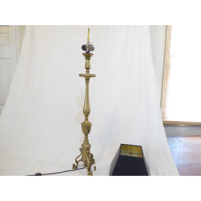 Traditional Antique Italian Bronze Candlestick Lamp For Sale - Image 3 of 3