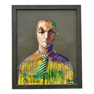 Vintage Boho Abstract Painting of Man Oil on Canvas Signed by the Artist For Sale