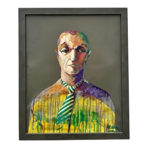 Vintage Boho Abstract Painting of Man Oil on Canvas Signed by the Artist