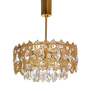 Brass and Lead Crystal Chandelier from Palwa, 1960s For Sale