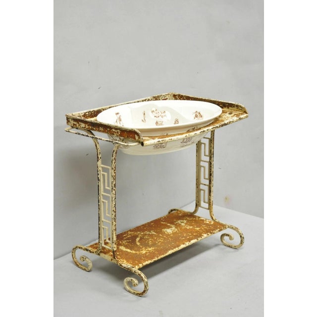Antique French Victorian Child's Wrought Iron Wash Stand W/ K&g Luneville Basin For Sale - Image 17 of 17