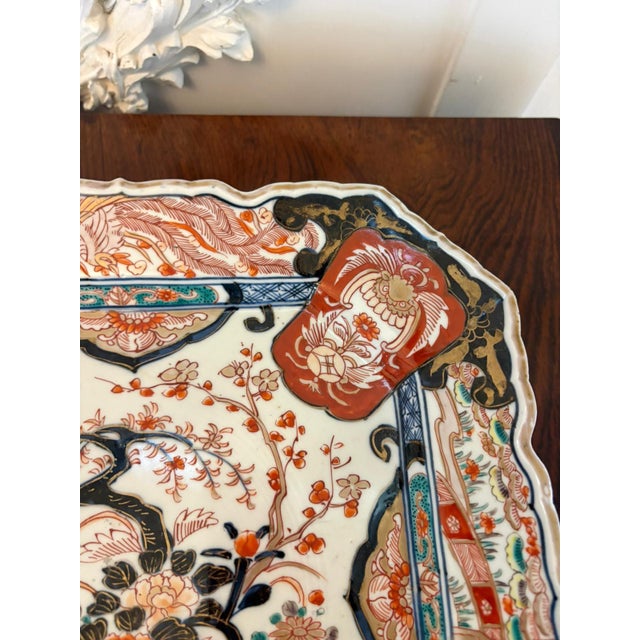 1900 - 1909 Antique Japanese Hand-Painted Imari Porcelain Charger Plate with Floral Bird Decor, 1900 For Sale - Image 5 of 10
