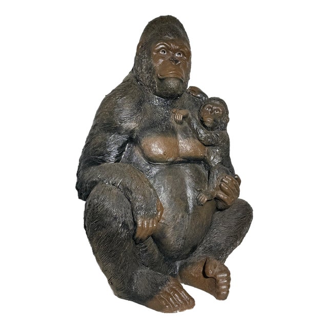 Gorilla Sculpture with Baby Large Decorative Animal Statue For Sale