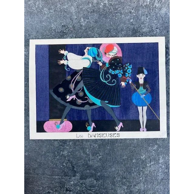 1920s Les Danseuses (The Dancers) - Hand Colored Lithograph in the Style of George Barbier For Sale - Image 5 of 7