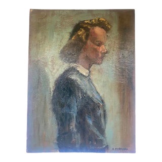 Mid Century Modern Expressionist Oil Painting of Woman, Circa 1953 For Sale