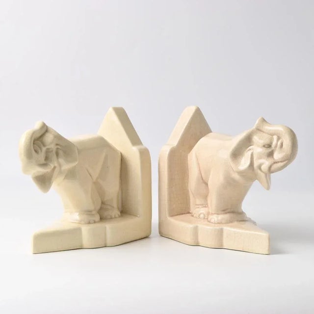 Art Deco Crackle Glaze Elephant Bookends, 1930s, Set of 2 For Sale - Image 9 of 11