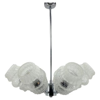 Mid-Century Glass & Chrome Chandelier, 1970s For Sale