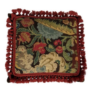 1990s Embroidered Needlepoint Pillow Floral Design. For Sale