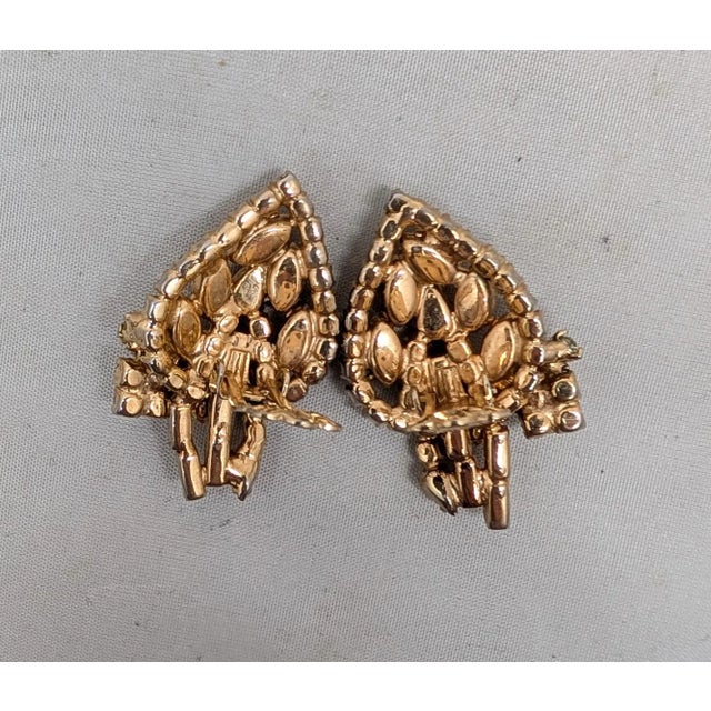 Orange Vintage 1950s Signed Kramer Goldtone Faux-Citrine Leaf Clip Earrings-2 Pieces For Sale - Image 8 of 8