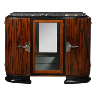 Art Deco Rosewood, Walnut & Black-Lacquer Bar Cabinet W/ Porto Marble Top For Sale