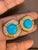 The School of Paris 16 Ct Oval Sleeping Beauty Turquoise 3 ct Diamond Stud Earrings 14 K Yellow Gold For Sale - Image 3 of 18