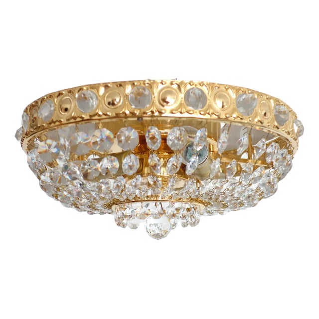 24 Carat Gold-Plated Brass & Lead Crystal Chandelier from Sölken Leuchten For Sale