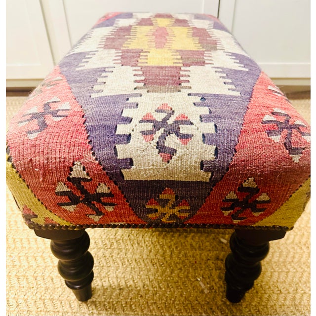 Bring character, craftsmanship, and global style into any room with this authentic George Smith handmade kilim ottoman,...