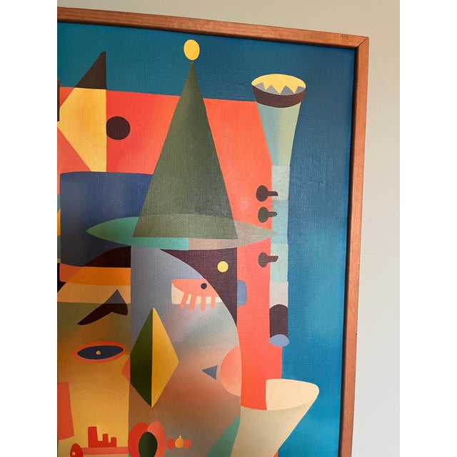 Framed 25 inches wide x 1 inch depth x 41 “ high Oil painting on canvas has beautiful vivid colors. The painting is an...