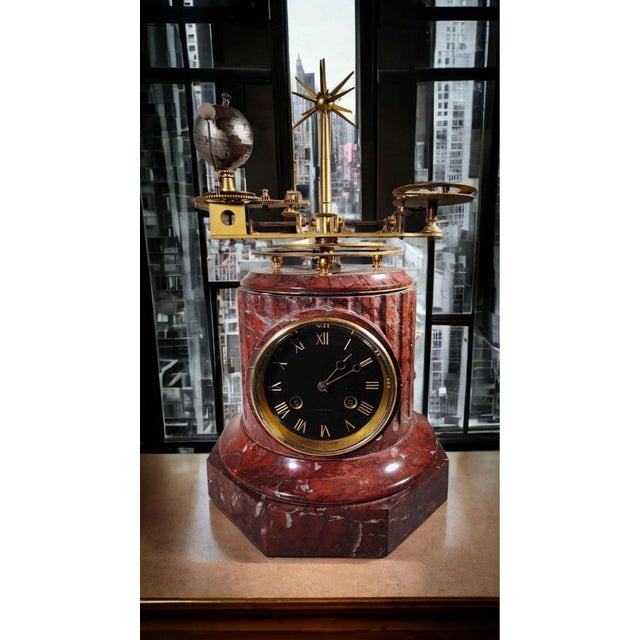 French Planetary Clock in Ingided Brass and Marble, 1880s For Sale - Image 4 of 18
