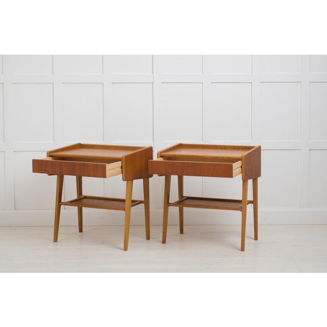 Vintage Swedish Scandinavian Modern Teak Nightstands with Drawers, 1960s, Set of 2 For Sale - Image 6 of 10