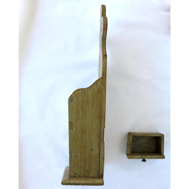 19th-Century European Provincial Carved Farinière / Salt Box in Original Sage Milk Paint For Sale - Image 15 of 17