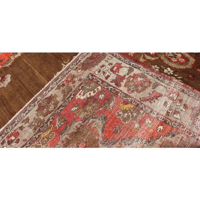 Taupe Mid 20th Century Vintage Turkish Rug With Unique Colors in Brown Taupe Green and Gray For Sale - Image 8 of 8