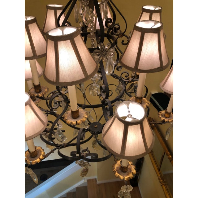 Metal Vintage Traditional 12-Light Candle Style Tiered Chandelier W/Crystal & Gilt Metal Accents For Sale - Image 7 of 13