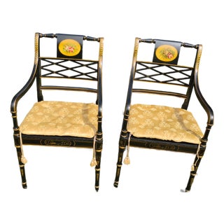 Early 19th Century Pair of Regency Style Painted Black Chinoiserie Lacquer Chairs For Sale