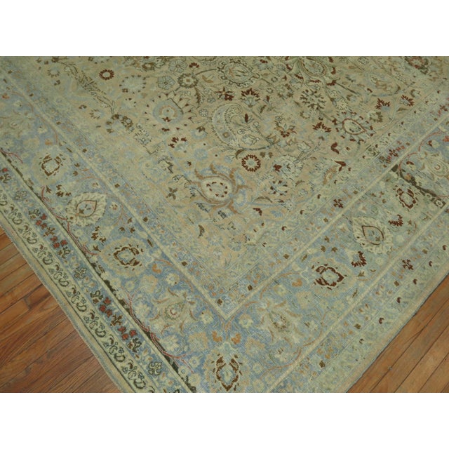 Early 20th Century Stunning Tan Icy Blue Antique Persian Formal Meshed Rug, 20th Century - 12' x 16'7" For Sale - Image 5 of 6