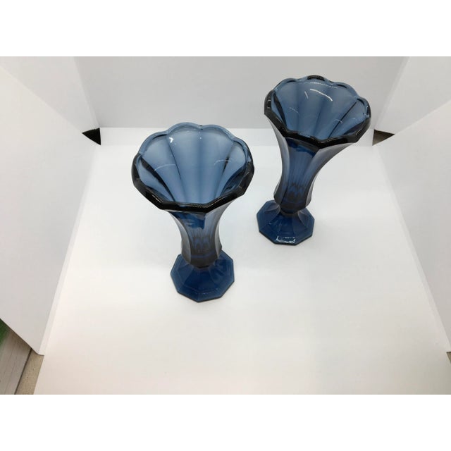 Mid-Century Modern Vintage 1980s Blue Fostoria Glass Vases - a Pair For Sale - Image 3 of 5