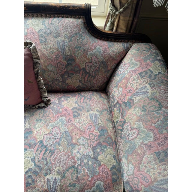 Duncan Phyfe Style Carved Sofa With Claw Feet and Rose Floral Damask For Sale - Image 4 of 6