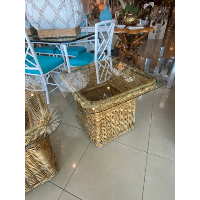 Vintage Wicker Works Braided Side End Tables New Glass Top -A Pair For Sale - Image 9 of 11